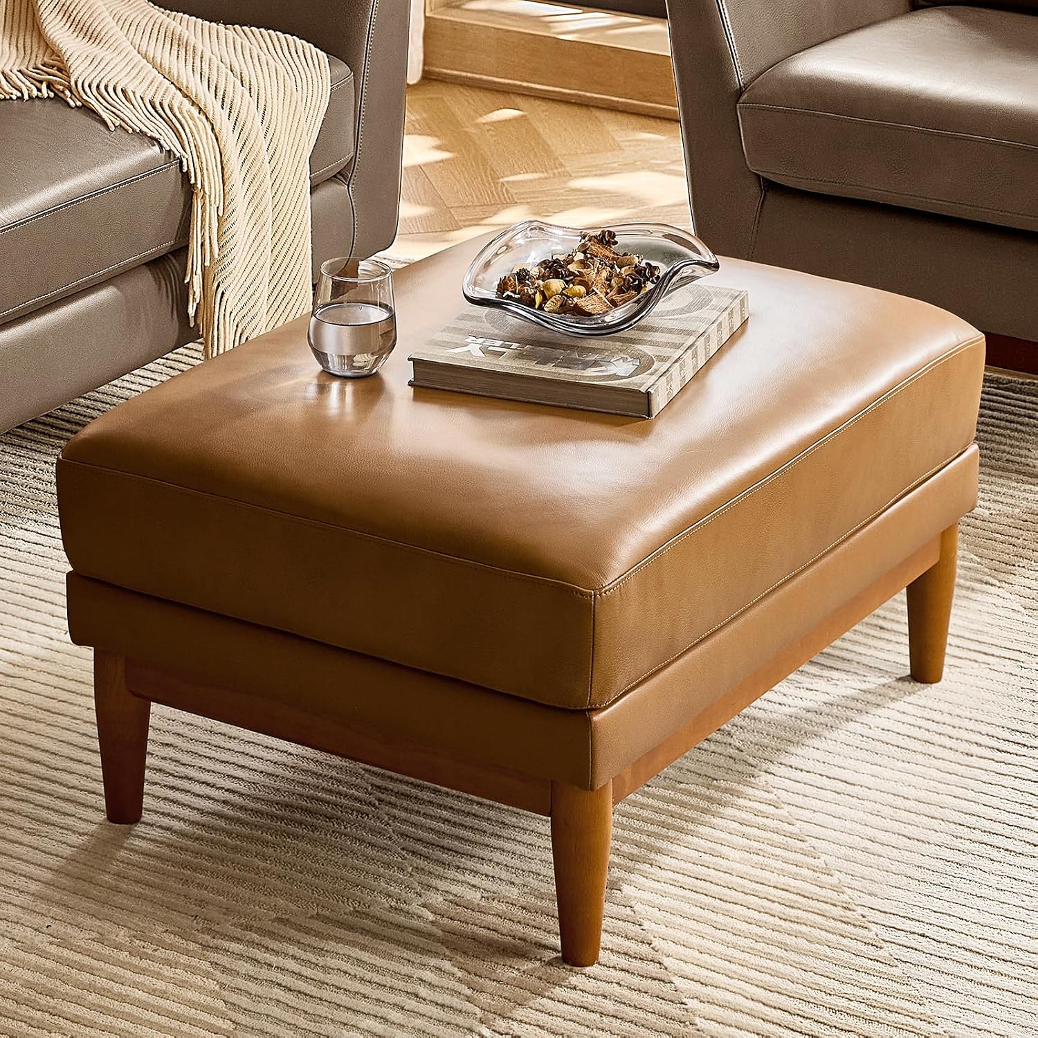 Genuine Leather Ottoman Coffee - Outdoor Furniture Wood ulasan dan harga